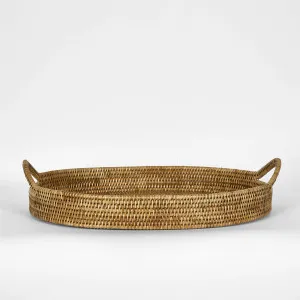 Paume Rattan Oval Serving Tray with Handles Natural by Florabelle Living, a Trays for sale on Style Sourcebook