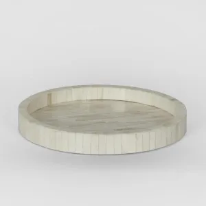 Koa Round Bone Inlay Tray White by Florabelle Living, a Trays for sale on Style Sourcebook