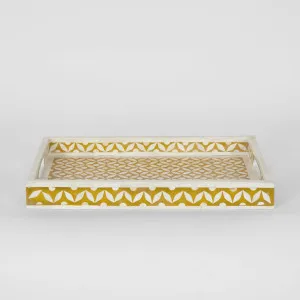 Mina Bone Inlay Tray Mustard/White by Florabelle Living, a Trays for sale on Style Sourcebook