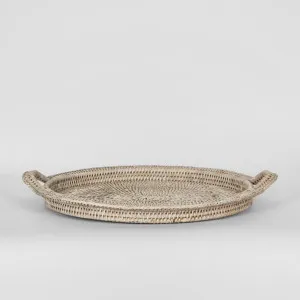Paume Rattan Round Serving Tray with Handles White wash by Florabelle Living, a Trays for sale on Style Sourcebook