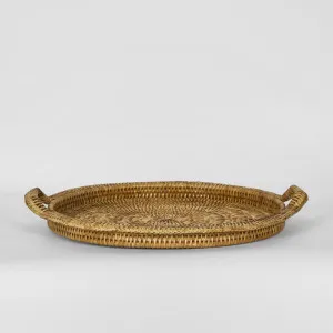 Paume Rattan Round Serving Tray with Handles Natural by Florabelle Living, a Trays for sale on Style Sourcebook