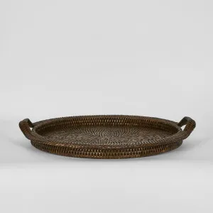 Paume Rattan Round Serving Tray with Handles Antique Brown by Florabelle Living, a Trays for sale on Style Sourcebook