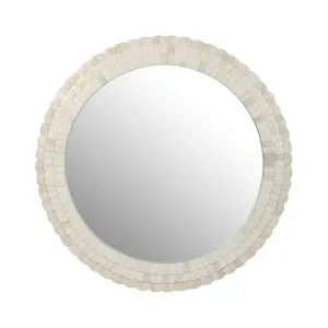 Leila Round Bone Inlay White Mirror 70cm by Florabelle Living, a Mirrors for sale on Style Sourcebook