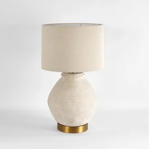 Forbes White Sandstone Table Lamp & Linen Shade by Florabelle Living, a Table & Bedside Lamps for sale on Style Sourcebook