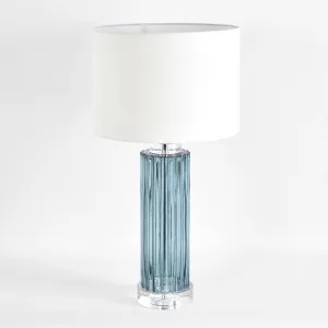 Serento Blue Glass Table Lamp & White Shade by Florabelle Living, a Table & Bedside Lamps for sale on Style Sourcebook
