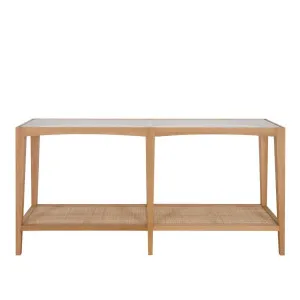 Mila Natural Oak Console With Rattan Base And Glass Top 152Cm by Florabelle Living, a Console Table for sale on Style Sourcebook