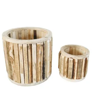 Round Reclaimed Wood Pot Set of 2 by Florabelle Living, a Wall Shelves & Hooks for sale on Style Sourcebook