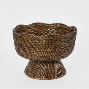 Paume Scallop Rattan Fruit Bowl on Stand Antique Brown by Florabelle Living, a Platters & Serving Boards for sale on Style Sourcebook