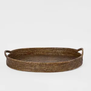 Paume Rattan Oval Serving Tray with Handles Antique Brown by Florabelle Living, a Trays for sale on Style Sourcebook
