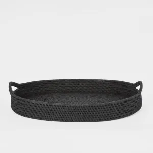 Paume Rattan Oval Serving Tray with Handles Black by Florabelle Living, a Trays for sale on Style Sourcebook