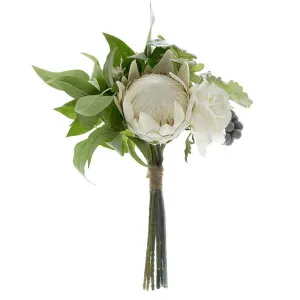 Protea Rose Dusty Miller Mix Bouquet 40cm White by Florabelle Living, a Plants for sale on Style Sourcebook