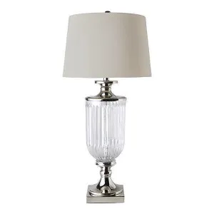 Bellevue Glass Nickel Lamp With Natural Linen Shade by Florabelle Living, a Table & Bedside Lamps for sale on Style Sourcebook