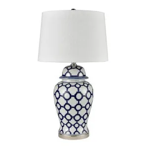 Lucca Blue & White Jar Shaped Lamp & Shade by Florabelle Living, a Table & Bedside Lamps for sale on Style Sourcebook