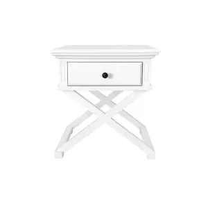 Sorrento Cross Leg Hamptons BedSide Table W/Drawer White by Florabelle Living, a Coffee Table for sale on Style Sourcebook