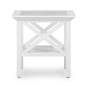 Sorrento Hamptons Square Side Table W/ Glass Top White by Florabelle Living, a Coffee Table for sale on Style Sourcebook