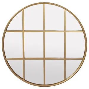 Amelia Gold Rimmed Round Paned Mirror D120cm by Florabelle Living, a Mirrors for sale on Style Sourcebook