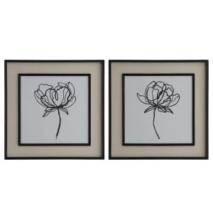 Sketched Flowers In Black Frame With Linen Insert Set 2 by Florabelle Living, a Prints for sale on Style Sourcebook