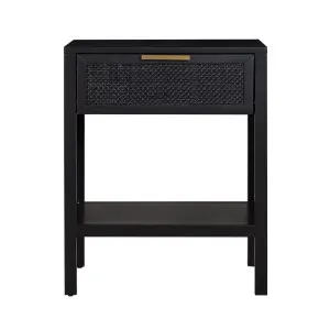 Santorini Hamptons Timber/Rattan Bedside Table Black by Florabelle Living, a Coffee Table for sale on Style Sourcebook