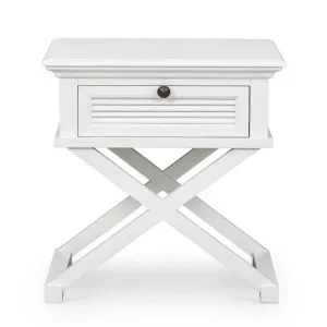 West Beach Cross Leg Hamptons BedSide Table W/Drawer White by Florabelle Living, a Coffee Table for sale on Style Sourcebook