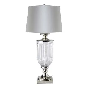 Bellevue Glass Nickel Lamp With White Linen Shade by Florabelle Living, a Table & Bedside Lamps for sale on Style Sourcebook
