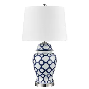 Lucca Small Blue & White Jar Shaped Lamp W/ Shade by Florabelle Living, a Table & Bedside Lamps for sale on Style Sourcebook