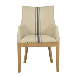 Oakwood Hamptons Linen ArmChair Natural/Blue Stripe W/ Studs by Florabelle Living, a Chairs for sale on Style Sourcebook