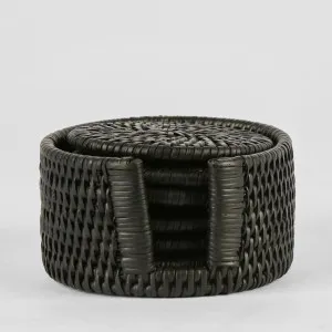 Paume Rattan Round Coaster Set 6 Black by Florabelle Living, a Placemats for sale on Style Sourcebook