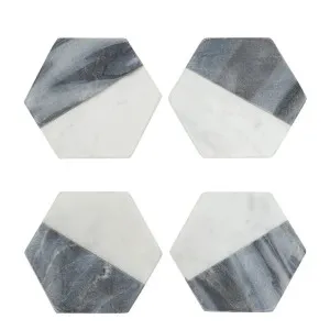 Graze Marble Coaster Hexagon White & Grey by OneWorld Collection, a Tableware for sale on Style Sourcebook