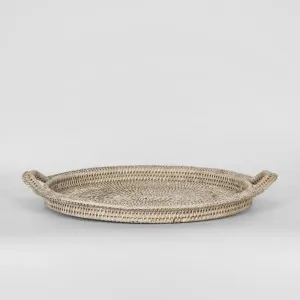 Paume Rattan Round Serving Tray with Handles White wash by OneWorld Collection, a Tableware for sale on Style Sourcebook