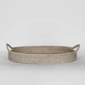 Paume Rattan Oval Serving Tray with Handles White wash by OneWorld Collection, a Tableware for sale on Style Sourcebook