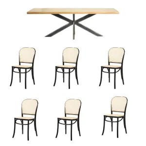 Wainscott 7 Piece Dining Package - Table Ash 240cm and 6 x Nook Dining Chair Black Frame Natural Seat by OneWorld Collection, a Dining Tables for sale on Style Sourcebook