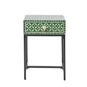 Stella Bone Inlay Bedside Table Green/White by OneWorld Collection, a Side Table for sale on Style Sourcebook