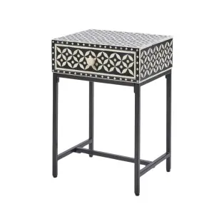Stella Bone Inlay Bedside Table Black/White/Black Base by OneWorld Collection, a Side Table for sale on Style Sourcebook