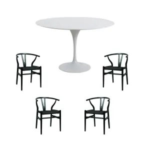 Aurora 5 Piece Dining Package - Oval Dining Table Marble White 120cm and 4 x Atlas Black Dining Chairs by OneWorld Collection, a Dining Tables for sale on Style Sourcebook