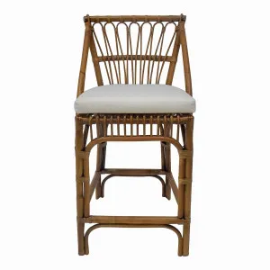 Cayman Rattan Hamptons Barstool Natural W/Cream Cushions & Footrest by OneWorld Collection, a Bar Stools for sale on Style Sourcebook