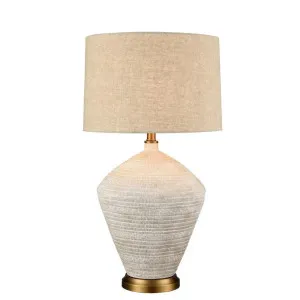 Caufield White Sandstone Table Lamp & Linen Shade by OneWorld Collection, a Table & Bedside Lamps for sale on Style Sourcebook