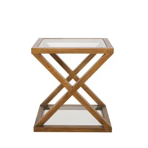 Zoey Cross American Oak Glass Side Table by OneWorld Collection, a Side Table for sale on Style Sourcebook