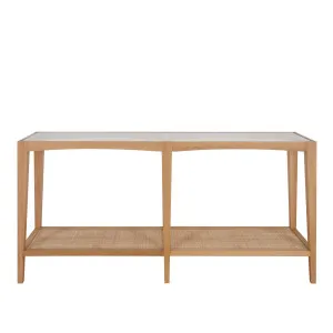 Mila Natural Oak Console With Rattan Base And Glass Top 152Cm by OneWorld Collection, a Console Table for sale on Style Sourcebook
