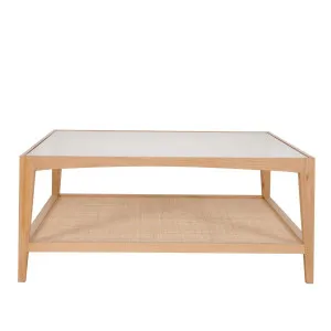 Mila Natural Oak Coffee Table With Rattan Base And Glass Top 100Cm by OneWorld Collection, a Coffee Table for sale on Style Sourcebook