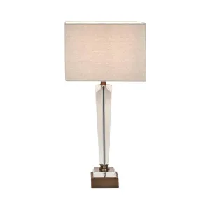 Monument Hand Cut Crystal Lamp & Natural Linen Shade by OneWorld Collection, a Table & Bedside Lamps for sale on Style Sourcebook