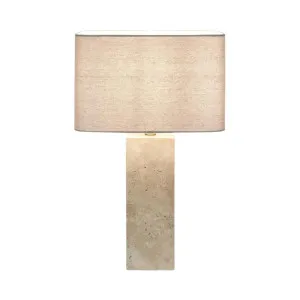 Imperial Travertine Table Lamp with Natural Linen Shade by OneWorld Collection, a Table & Bedside Lamps for sale on Style Sourcebook