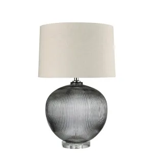 Linden Smoke Glass Table Lamp with Natural Linen Shade by OneWorld Collection, a Table & Bedside Lamps for sale on Style Sourcebook