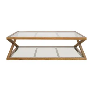 Zoey Cross American Oak Glass Coffee Table 140Cm by OneWorld Collection, a Coffee Table for sale on Style Sourcebook