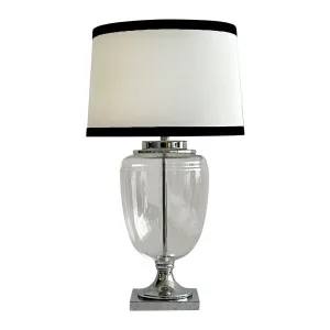 Charlotte Glass and Nickel Lamp with White Linen Shade (Black Trim) - Lamp Base & Shade by OneWorld Collection, a Table & Bedside Lamps for sale on Style Sourcebook