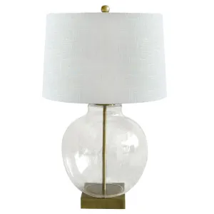 Ellyn Glass and Brass Lamp with White Linen Shade - Lamp Base & Shade by OneWorld Collection, a Table & Bedside Lamps for sale on Style Sourcebook