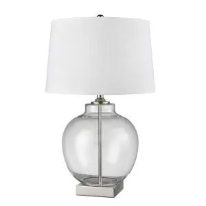 Ellyn Glass and Nickel Lamp with White Linen Shade- Lamp Base & Shade by OneWorld Collection, a Table & Bedside Lamps for sale on Style Sourcebook