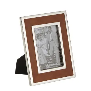 Verona Photoframe Small Tan & Shiny Nickel by OneWorld Collection, a Photo Frames for sale on Style Sourcebook
