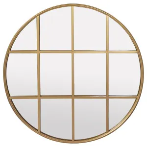 Amelia Gold Rimmed Round Paned Mirror D120cm by OneWorld Collection, a Mirrors for sale on Style Sourcebook
