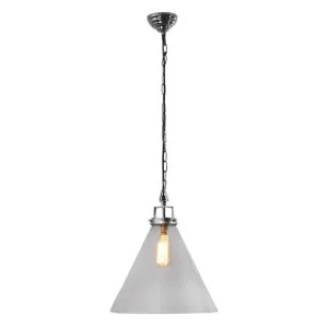 Glass Cone Nickel Pendant Lrg 37Cm by OneWorld Collection, a Pendant Lighting for sale on Style Sourcebook