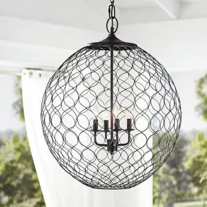 Iron Patterned Black Circle Pendant 69Cm by OneWorld Collection, a Pendant Lighting for sale on Style Sourcebook
